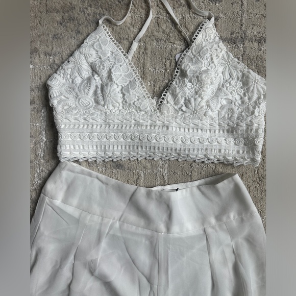Gorgeous two piece pant set white bridal vacation summer NWT sz M - Picture 5 of 8